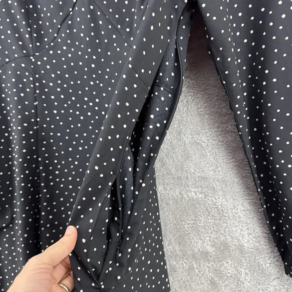 Uniqlo Dress M Black Polka Dots Babydoll V-Neck Ballon Sleeve Knee Length Pocket